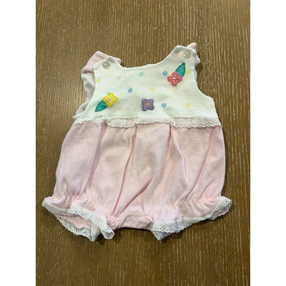 Vintage Baby Girls 0-3 Months Romper Lot 3 Floral Pink Bubble Bodysuits